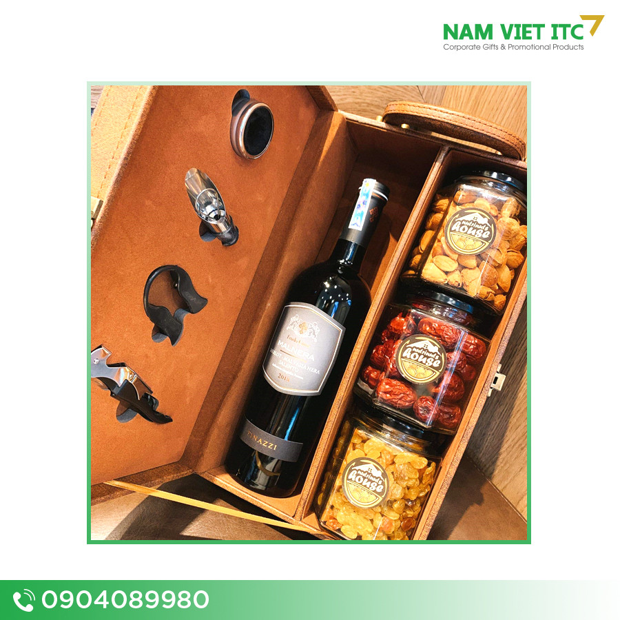 Hộp quà tết hộp rượu da quà tặng Mau 1