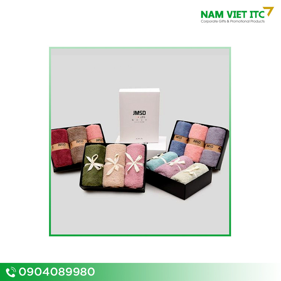 Bộ quà tặng khăn in logo JMSD Bộ khăn in logo JMSD